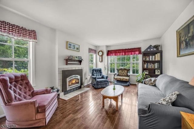17 Willow Cir, Hamburg Boro, NJ 07419 - living area with a tiled fireplace and hardwood / wood-style flooring