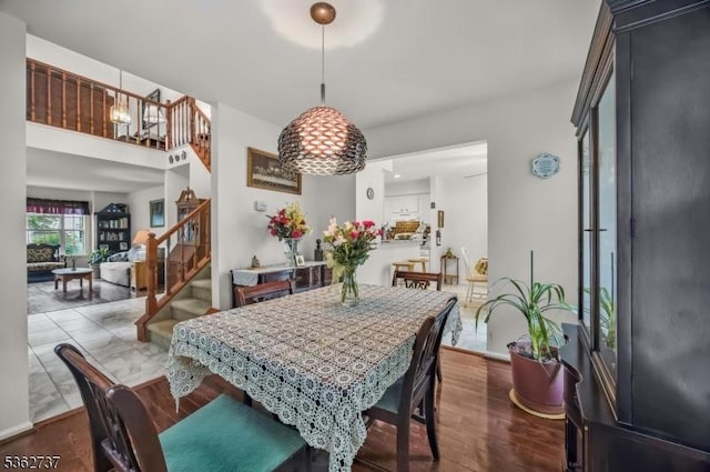 17 Willow Cir, Hamburg Boro, NJ 07419 - dining area featuring stairway and dark wood-style flooring