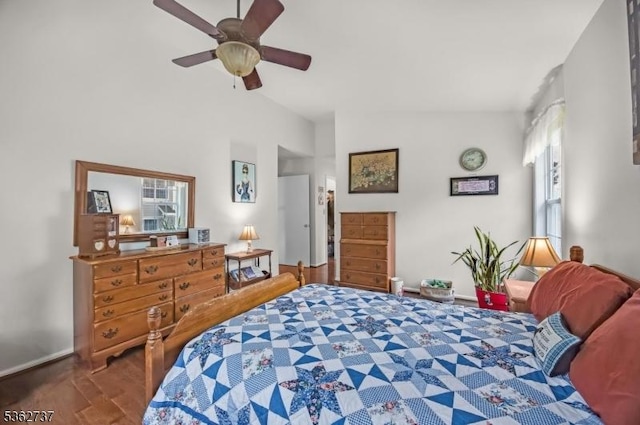 17 Willow Cir, Hamburg Boro, NJ 07419 - bedroom with wood finished floors, lofted ceiling, baseboards, and a ceiling fan