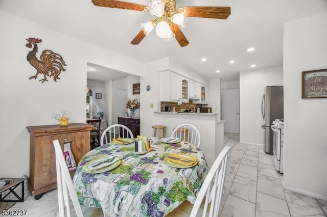 17 Willow Cir, Hamburg Boro, NJ 07419 - dining space with light marble finish flooring, recessed lighting, and a ceiling fan