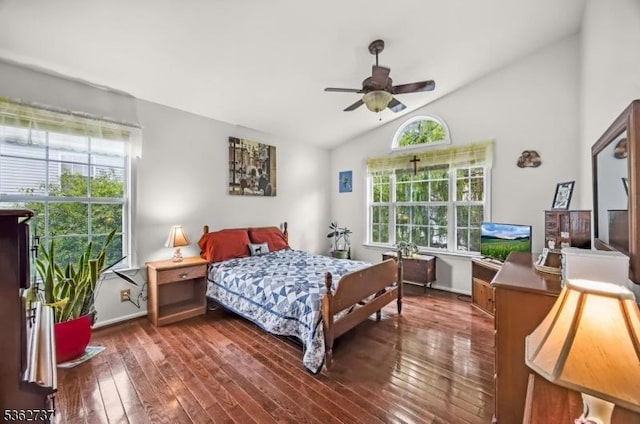 17 Willow Cir, Hamburg Boro, NJ 07419 - bedroom with vaulted ceiling, dark wood-style floors, baseboards, and a ceiling fan
