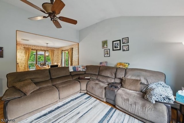 19 Paderewski Rd, Jefferson Twp, NJ 07438 - living room with lofted ceiling, ceiling fan, and wood finished floors
