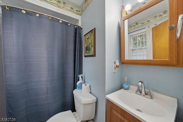 19 Paderewski Rd, Jefferson Twp, NJ 07438 - bathroom featuring toilet, vanity, and a shower with shower curtain