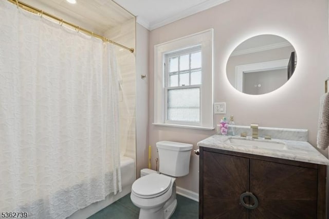 174 Garfield Pl, Maplewood Twp, NJ 07040 - bathroom with crown molding, vanity, shower / bath combination with curtain, and toilet