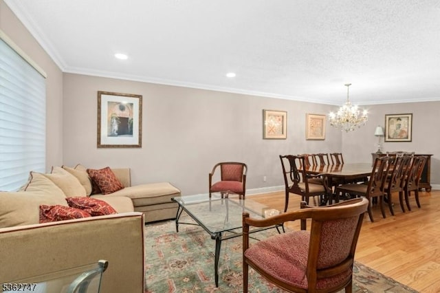 3607 Park Pl, Springfield Twp, NJ 07081 - living area with light wood finished floors, a chandelier, ornamental molding, and recessed lighting