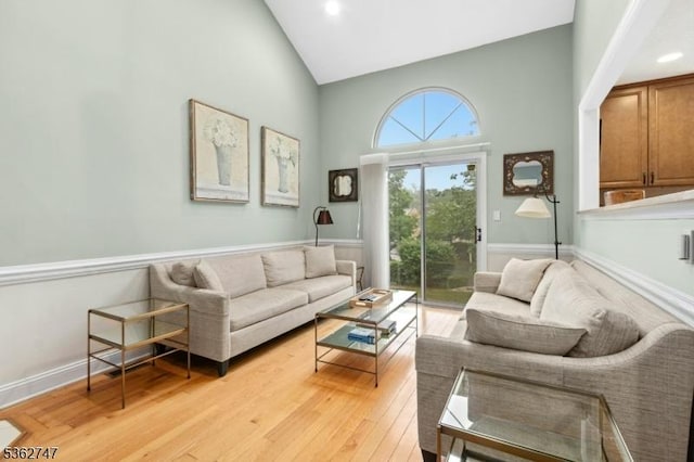 3607 Park Pl, Springfield Twp, NJ 07081 - living room with high vaulted ceiling, light wood-style floors, and recessed lighting