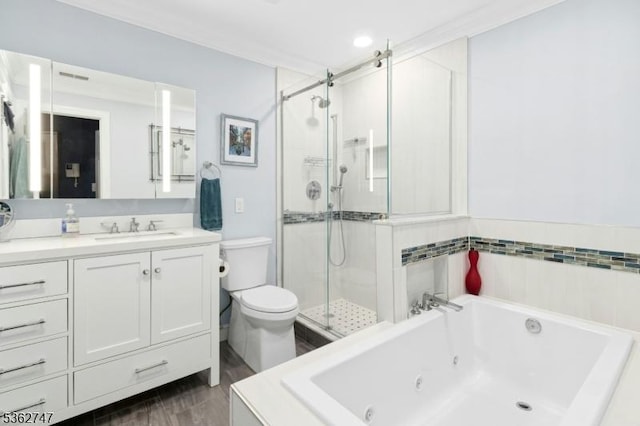 3607 Park Pl, Springfield Twp, NJ 07081 - full bathroom with a shower stall, a jetted tub, and vanity