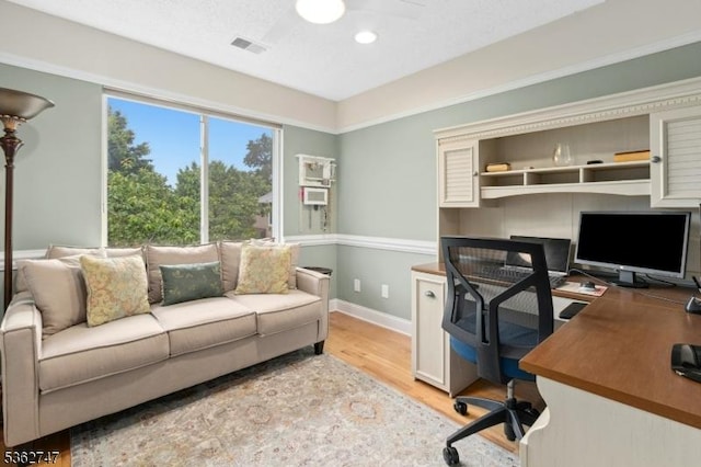 3607 Park Pl, Springfield Twp, NJ 07081 - home office with light wood-style floors, recessed lighting, and ceiling fan
