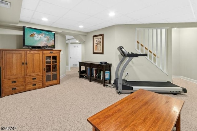 3607 Park Pl, Springfield Twp, NJ 07081 - workout room with carpet flooring, recessed lighting, and a drop ceiling