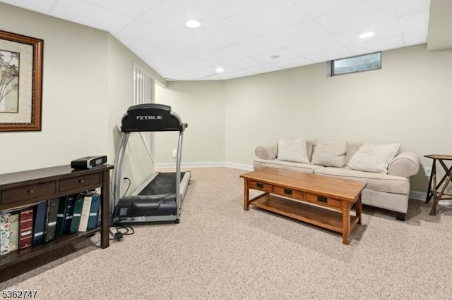 3607 Park Pl, Springfield Twp, NJ 07081 - workout area with carpet flooring, a drop ceiling, and recessed lighting