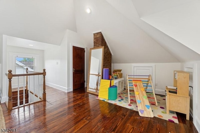 30 Hillcrest Ter, Verona Twp, NJ 07044 - rec room with wood finished floors and vaulted ceiling