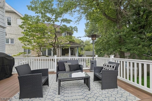 30 Hillcrest Ter, Verona Twp, NJ 07044 - view of patio with a deck, an outdoor living space, and a grill