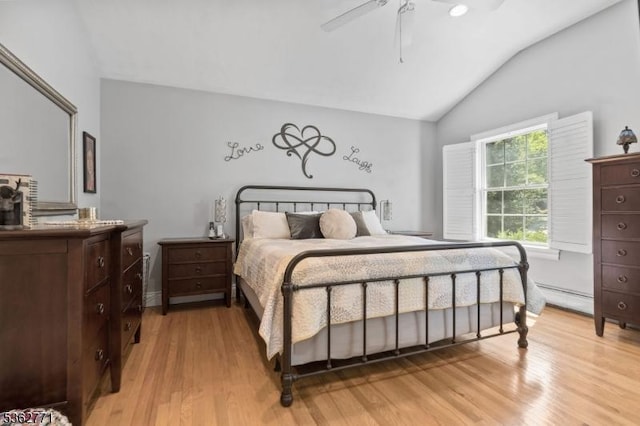 41 College Rd, Netcong Boro, NJ 07857 - bedroom featuring vaulted ceiling, a baseboard radiator, light wood-style flooring, and a ceiling fan