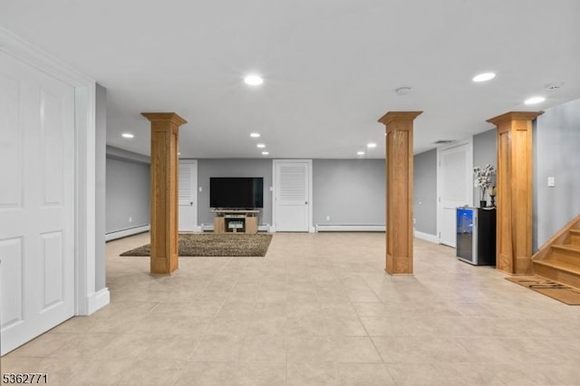 41 College Rd, Netcong Boro, NJ 07857 - finished below grade area with baseboard heating, recessed lighting, stairs, and baseboards