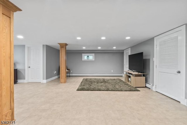 41 College Rd, Netcong Boro, NJ 07857 - basement with a baseboard heating unit, recessed lighting, a baseboard radiator, and baseboards