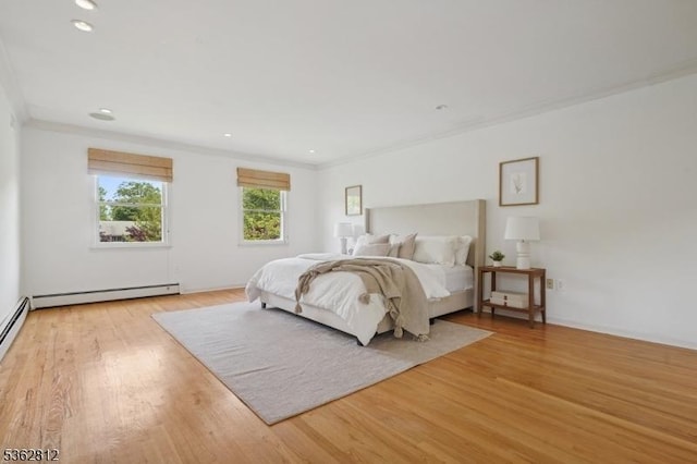 8 Debra Ct, Scotch Plains Twp, NJ 07076 - bedroom featuring crown molding, baseboard heating, light wood-type flooring, and recessed lighting