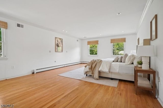 8 Debra Ct, Scotch Plains Twp, NJ 07076 - bedroom with a baseboard radiator, ornamental molding, light wood-style floors, and recessed lighting