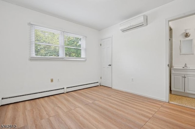 8 Debra Ct, Scotch Plains Twp, NJ 07076 - unfurnished bedroom with a wall unit AC, light wood-style flooring, a baseboard heating unit, and a sink