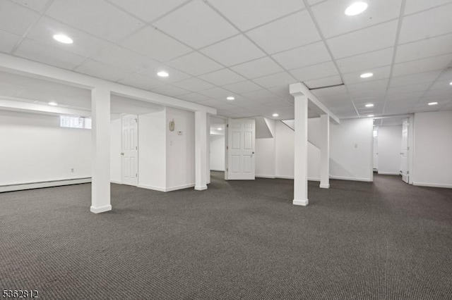 8 Debra Ct, Scotch Plains Twp, NJ 07076 - finished below grade area featuring recessed lighting, dark carpet, baseboard heating, and baseboards