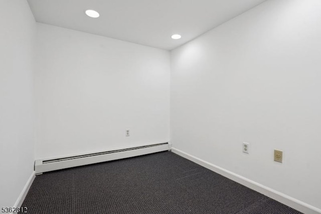 8 Debra Ct, Scotch Plains Twp, NJ 07076 - unfurnished room featuring dark carpet, baseboard heating, baseboards, and recessed lighting