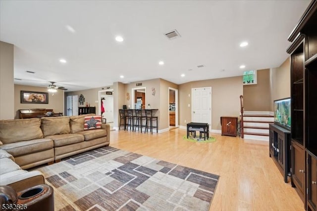 13 Oklahoma Trl, Hopatcong Boro, NJ 07843 - living room featuring light wood-type flooring, recessed lighting, and ceiling fan