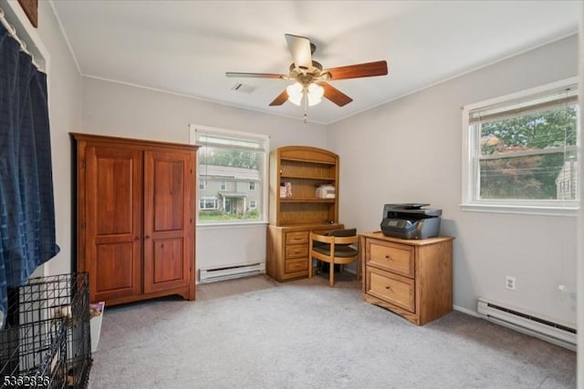 13 Oklahoma Trl, Hopatcong Boro, NJ 07843 - office area with a baseboard radiator, light colored carpet, and healthy amount of natural light