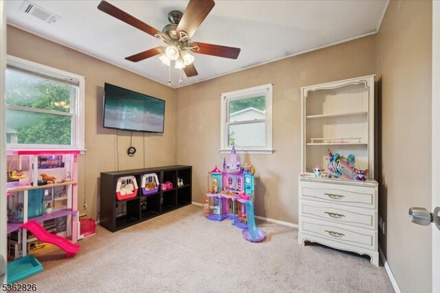 13 Oklahoma Trl, Hopatcong Boro, NJ 07843 - rec room with healthy amount of natural light, ceiling fan, and carpet