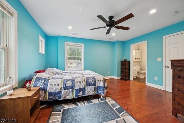 13 Oklahoma Trl, Hopatcong Boro, NJ 07843 - bedroom with wood finished floors, recessed lighting, ensuite bath, and ceiling fan