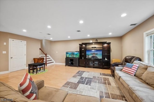 13 Oklahoma Trl, Hopatcong Boro, NJ 07843 - living area with stairway, recessed lighting, and light wood-style flooring