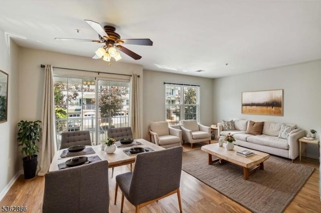 815 Buckland Ct, Denville Twp, NJ 07834 - living area featuring ceiling fan, light wood-type flooring, and baseboards