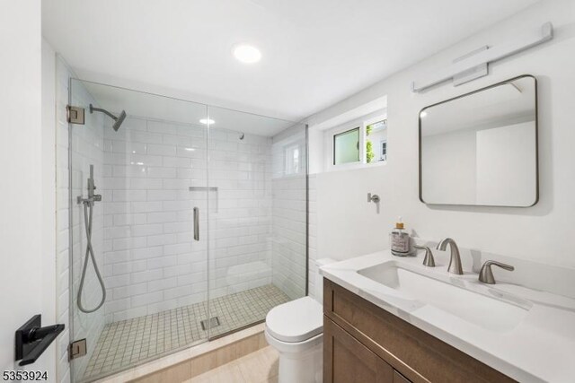 519 Lenox Ave, Westfield Town, NJ 07090 - full bathroom with toilet, vanity, a stall shower, and recessed lighting