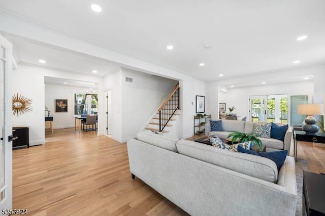 519 Lenox Ave, Westfield Town, NJ 07090 - living room with stairway, light wood-style flooring, and recessed lighting