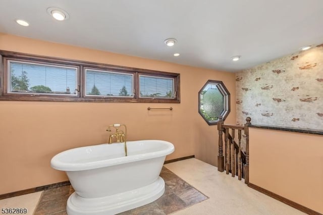 219 Elm Ct, Scotch Plains Twp, NJ 07076 - bathroom with a freestanding tub, baseboards, and recessed lighting