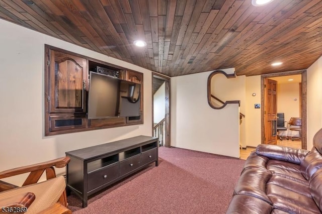 219 Elm Ct, Scotch Plains Twp, NJ 07076 - living room with wooden ceiling, carpet floors, and recessed lighting