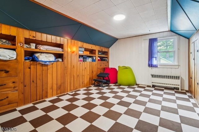 261 Brooklake Rd, Florham Park Boro, NJ 07932 - additional living space with radiator heating unit, wooden walls, and vaulted ceiling