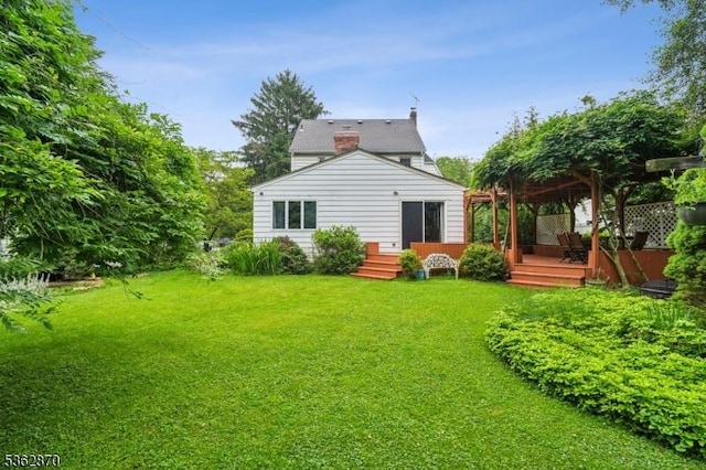 261 Brooklake Rd, Florham Park Boro, NJ 07932 - rear view of house with a yard and a deck