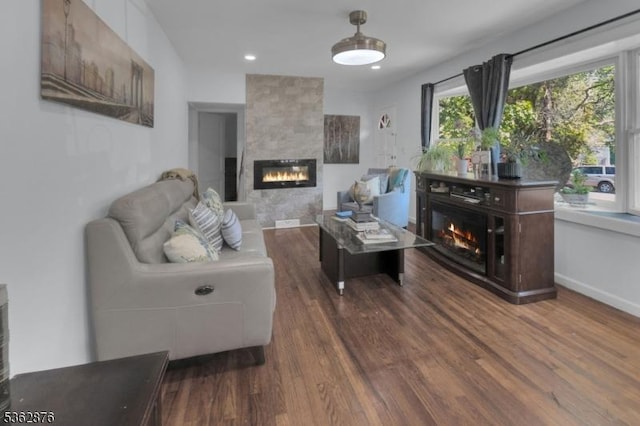 38 Hawthorne Dr, Franklin Twp, NJ 08873 - living room with a fireplace, healthy amount of natural light, wood finished floors, and recessed lighting