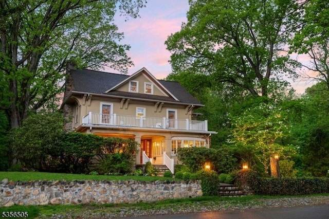 34 Crane Rd, Mountain Lakes Boro, NJ 07046 - view of front of home with a balcony and stucco siding