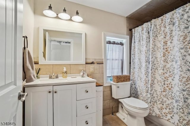 42 Stehr St, Frankford Twp, NJ 07826 - full bath with tile walls, vanity, toilet, tile patterned flooring, and a shower with curtain