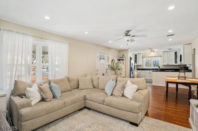 42 Stehr St, Frankford Twp, NJ 07826 - living room with wood finished floors, a ceiling fan, and recessed lighting