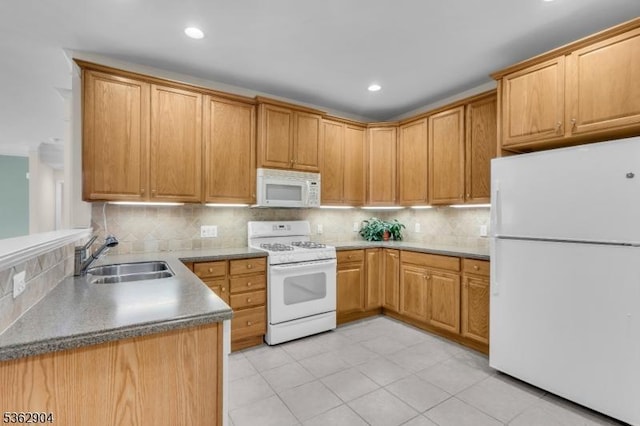 1206 Conrad Way, Franklin Twp, NJ 08873 - kitchen with white appliances, a sink, backsplash, and recessed lighting