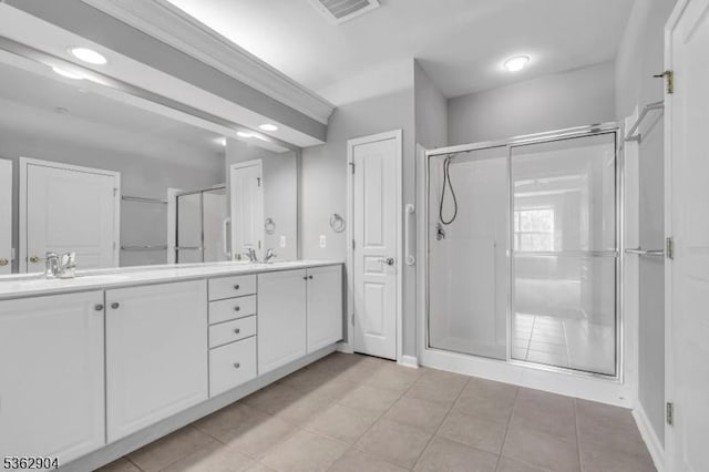 1206 Conrad Way, Franklin Twp, NJ 08873 - full bathroom featuring double vanity, a shower stall, tile patterned floors, and baseboards