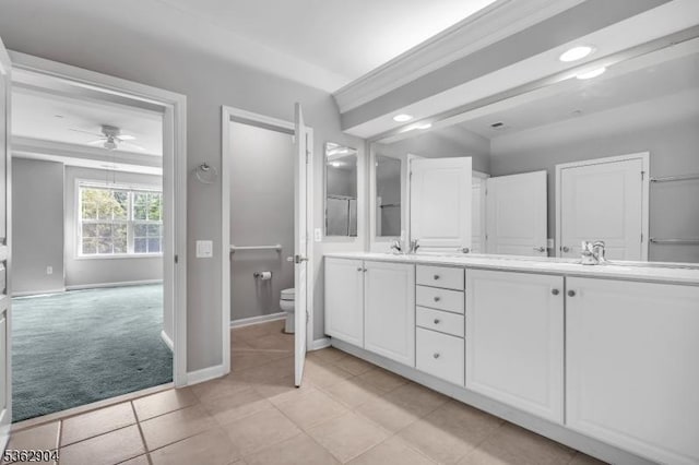 1206 Conrad Way, Franklin Twp, NJ 08873 - bathroom featuring double vanity, toilet, a ceiling fan, baseboards, and recessed lighting
