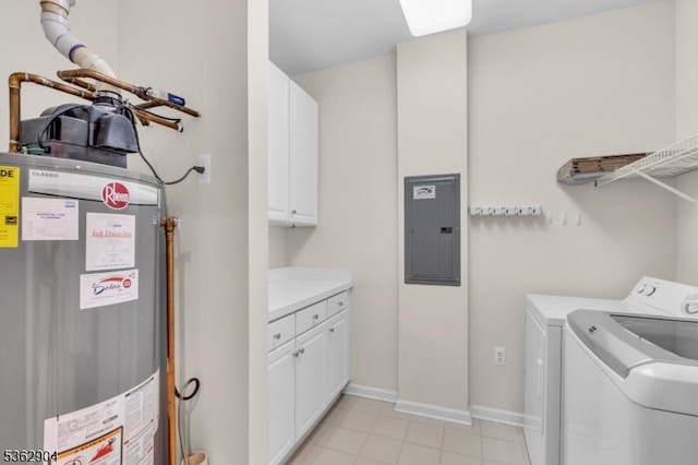 1206 Conrad Way, Franklin Twp, NJ 08873 - laundry room with electric panel, cabinet space, washer and dryer, gas water heater, and light tile patterned floors