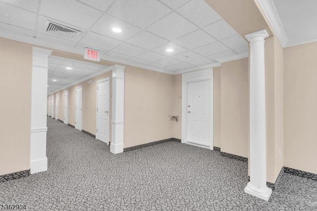 1206 Conrad Way, Franklin Twp, NJ 08873 - basement with carpet floors, recessed lighting, baseboards, a paneled ceiling, and crown molding