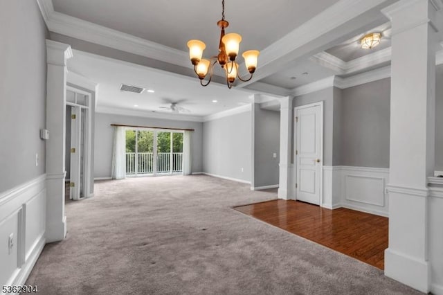 1206 Conrad Way, Franklin Twp, NJ 08873 - unfurnished living room with carpet flooring, a chandelier, crown molding, wainscoting, and recessed lighting