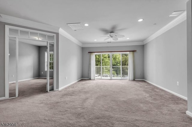 1206 Conrad Way, Franklin Twp, NJ 08873 - carpeted spare room featuring ornamental molding, ceiling fan, recessed lighting, and baseboards