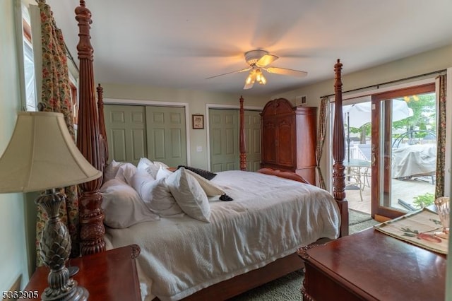 550 Melrose Ave, South Plainfield Boro, NJ 07080 - bedroom featuring access to exterior, two closets, and a ceiling fan