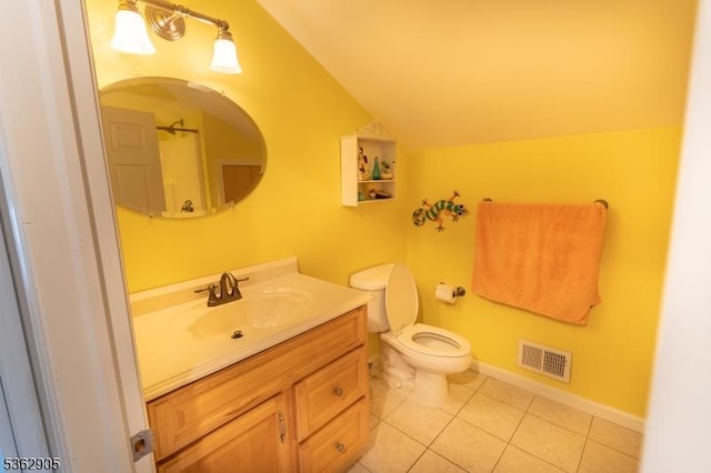 550 Melrose Ave, South Plainfield Boro, NJ 07080 - bathroom featuring vaulted ceiling, vanity, tile patterned floors, toilet, and baseboards