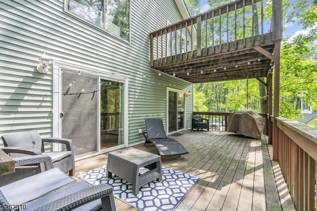 72 Quenby Mountain Rd, Liberty Twp, NJ 07838 - wooden deck with grilling area